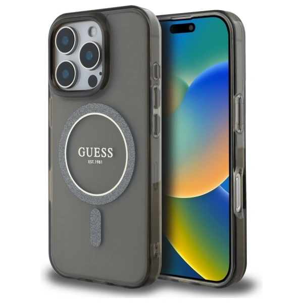 Guess GUHMP16XHFGEREK Apple iPhone 16 Pro Max hardcase IML Glitter Circle MagSafe black