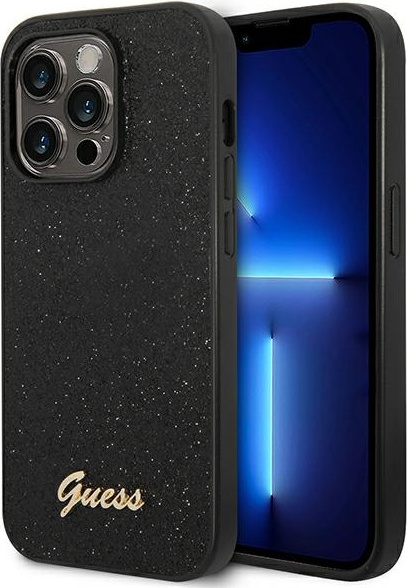 Guess GUHCP14LHGGSHK Apple iPhone 14 Pro black hard case Glitter Script