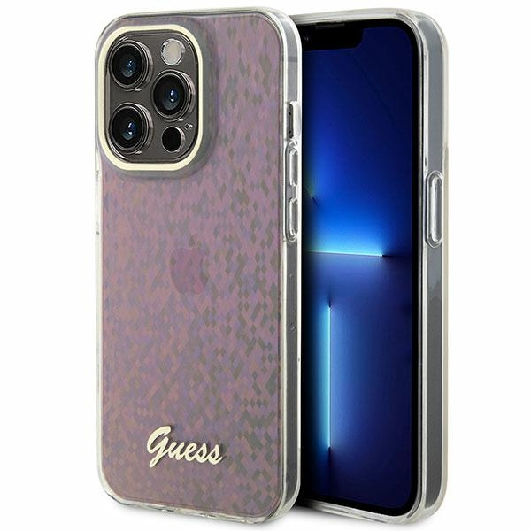 Guess GUHCP15XHDECMP Apple iPhone 15 Pro Max hardcase IML Faceted Mirror Disco Iridescent pink