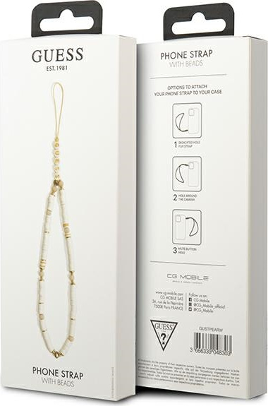 Guess GUSTPEARW Phone Strap white Heishi Beads