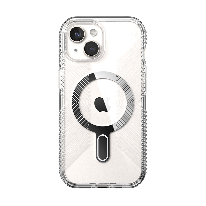 Speck Presidio Perfect-Clear Grip ClickLock MagSafe Apple iPhone 15 (Clear/Chrome Finish/Serene Silver)