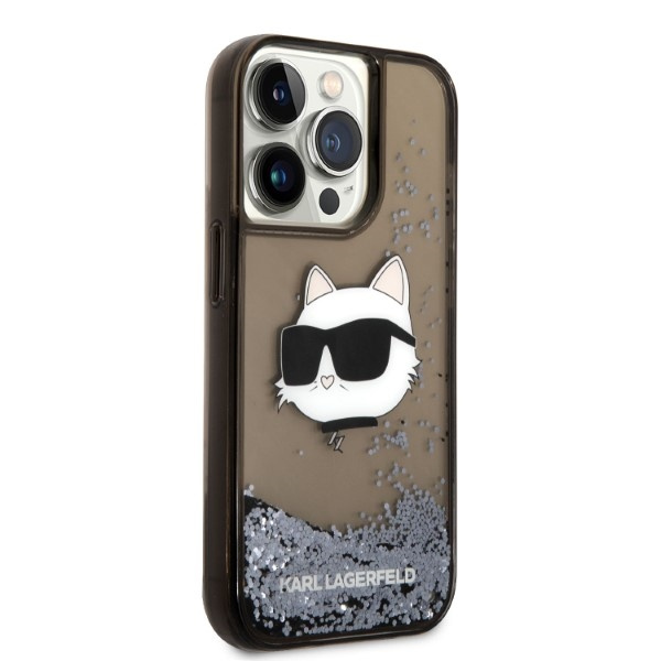 Karl Lagerfeld KLHCP14LLNCHCK Apple iPhone 14 Pro black hardcase Glitter Choupette Head