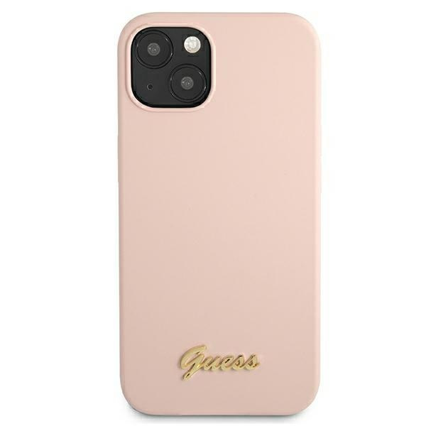 Guess GUHMP13MLSLMGLP Apple iPhone 13 light pink hardcase Silicone Script Gold Logo Magsafe