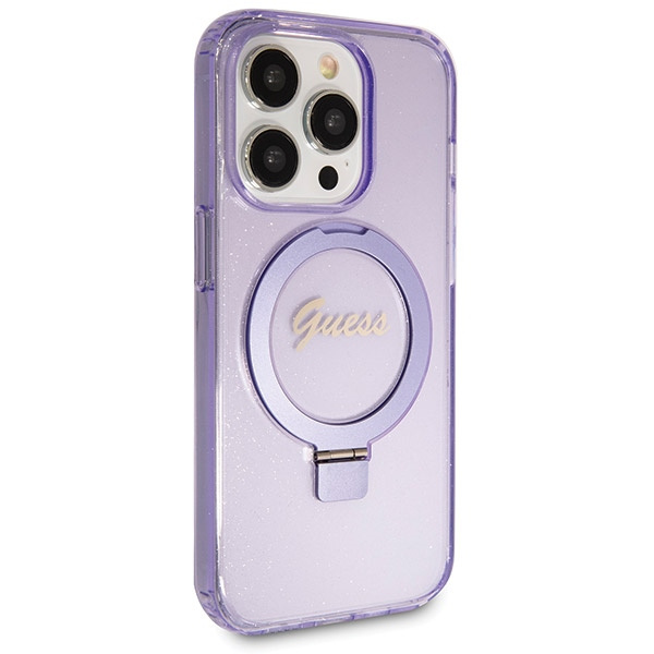 Guess GUHMP14XHRSGSU Apple iPhone 14 Pro Max hardcase Ring Stand Script Glitter MagSafe purple
