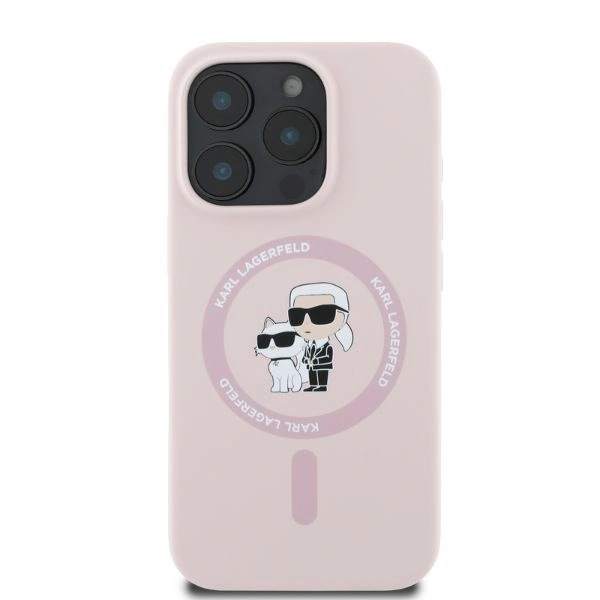 Case Karl Lagerfeld KLHMP16LSCMKCRHP Apple iPhone 16 Pro hardcase Silicone Karl&Choupette Heads Ring MagSafe pink