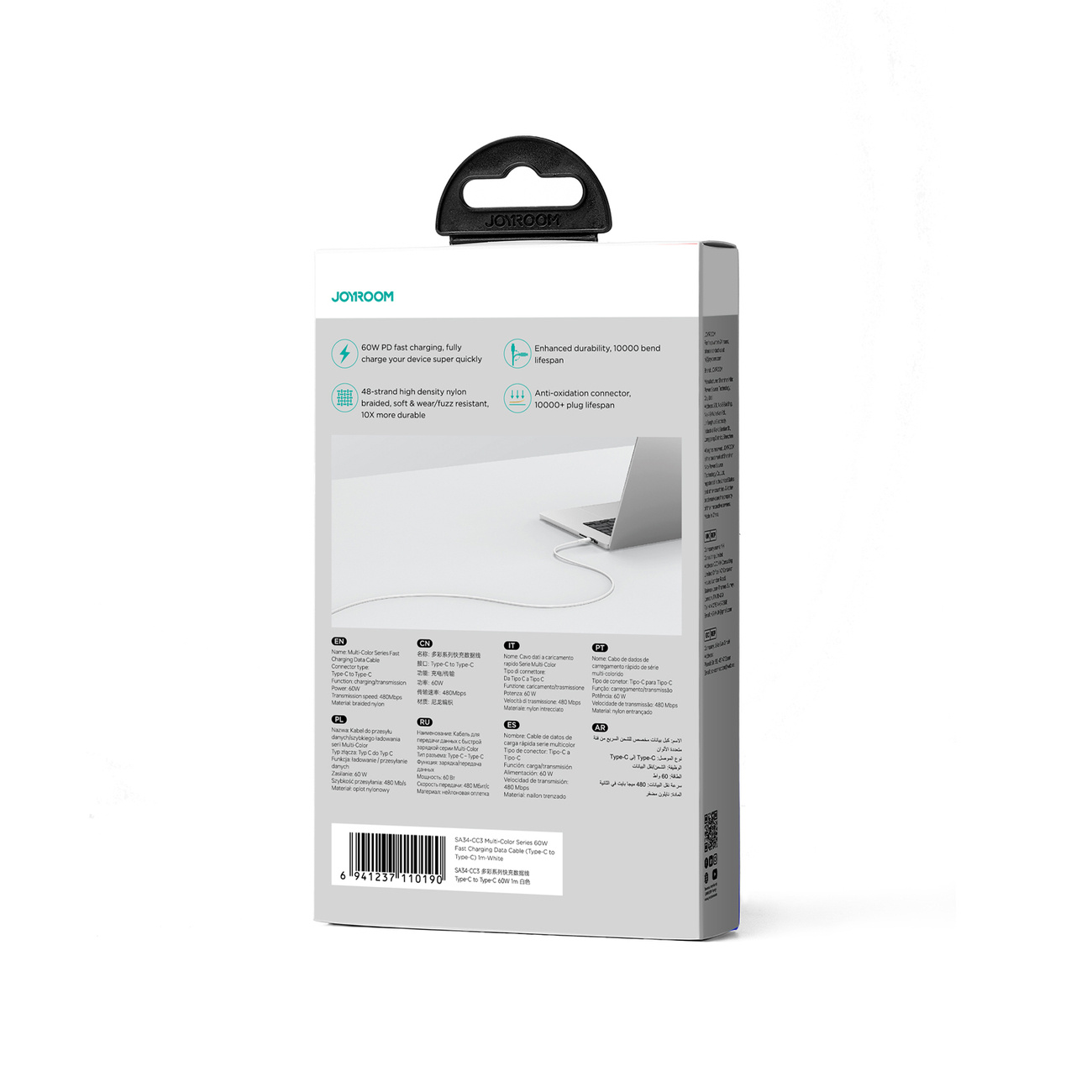 Joyroom Multi-Color Series SA34-CC3 USB-C / USB-C 60W cable 1m white