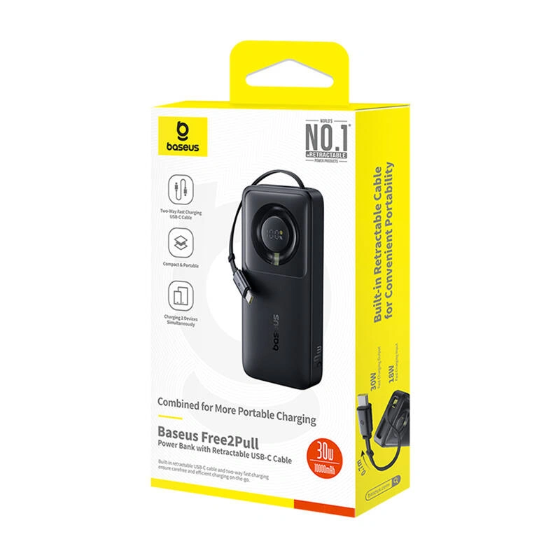 Baseus OS Free2Pull 10000mAh 30W powerbank + built-in USB-C cable (black)