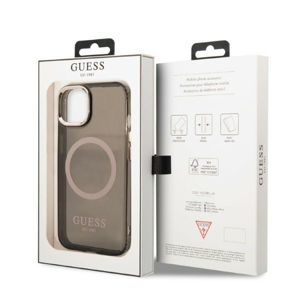 Guess GUHMP13MHTCMK Apple iPhone 13 black hard case Gold Outline Translucent MagSafe