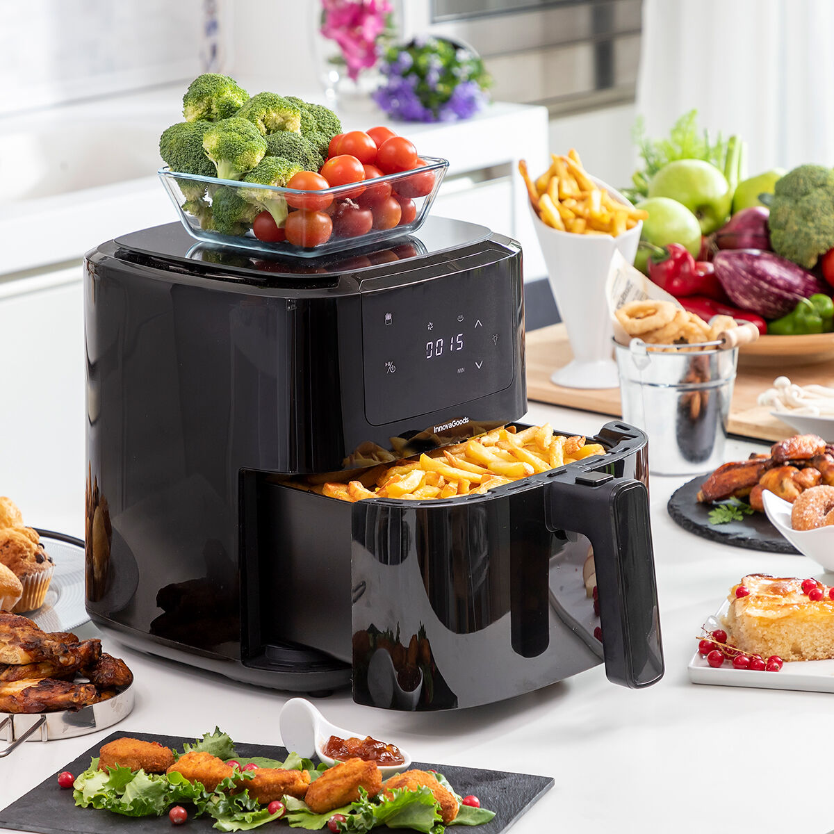 Oil-free Fryer with Weighing Scale InnovaGoods Fryinn Balance 5000 Black Stainless steel 1500 W 5 L Oil-free Fryer with Weighing Scale InnovaGoods Fryinn Balance 5000 Black Stainless steel 1500 W 5 L