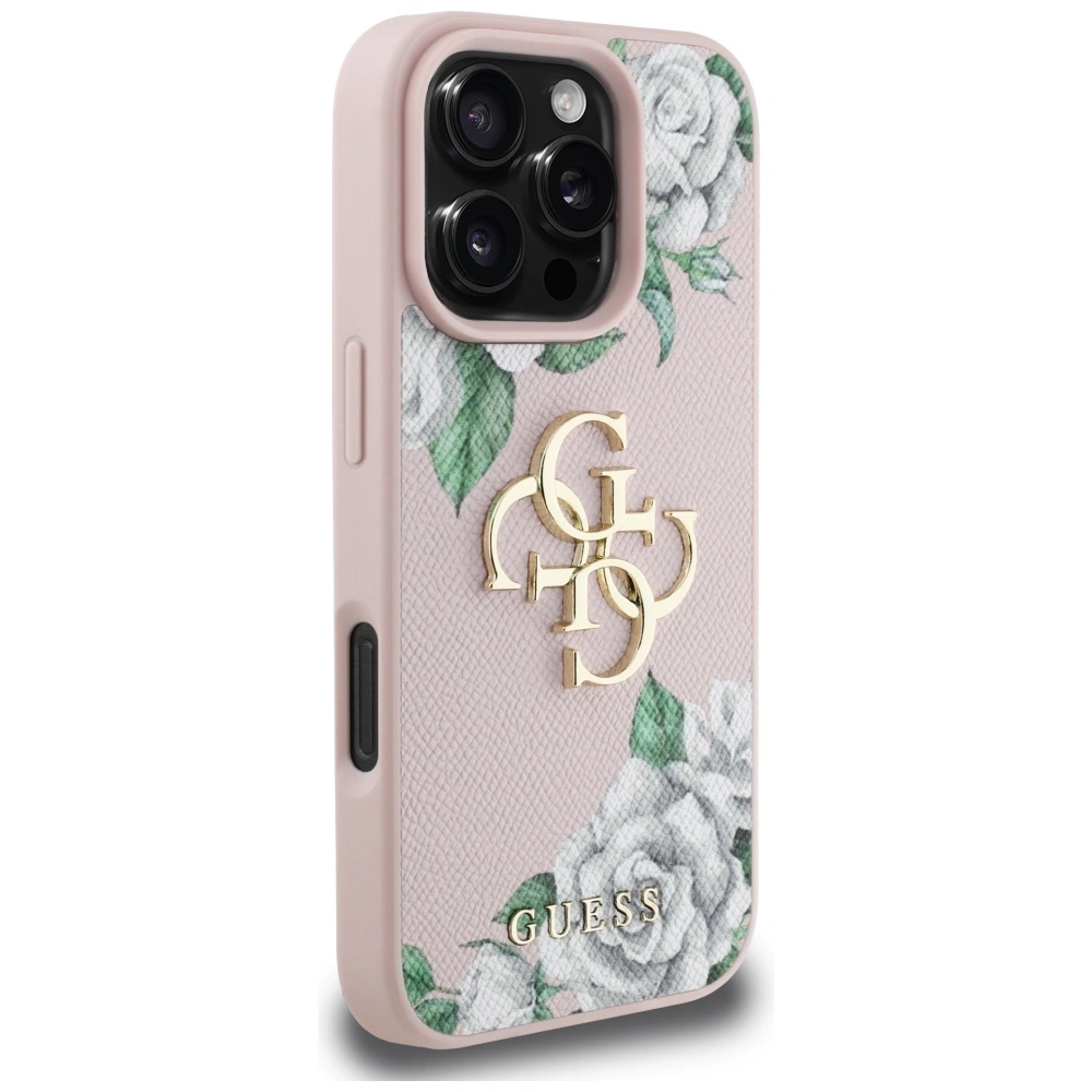 Etui Guess Grained Roses Big 4G logo do Apple iPhone 16 Pro różowy