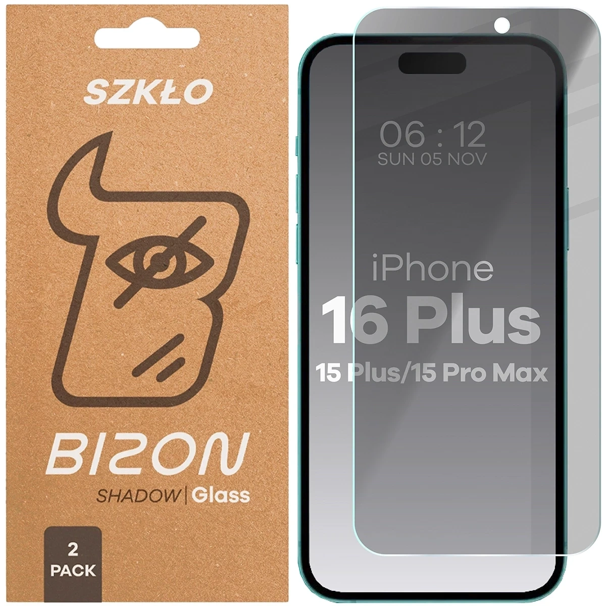Prywatyzujące szkło hartowane Bizon Glass Clear Shadow do Apple iPhone 15 Plus / 15 Pro Max / 16 Plus przyciemniane [2 PACK]