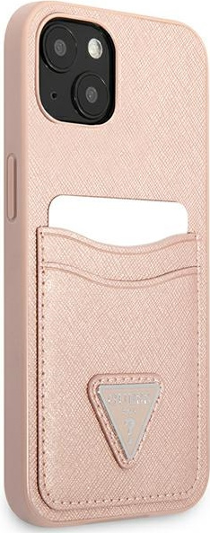 Guess GUHCP13SPSATPP Apple iPhone 13 mini pink hardcase SaffianoTriangle Logo Cardslot