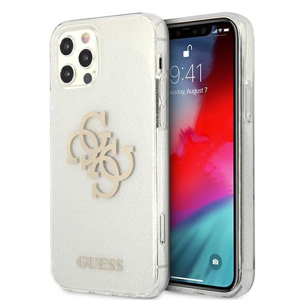 Guess GUHCP12LPCUGL4GTR Apple iPhone 12 Pro Max transparent hard case Glitter 4G Big Logo