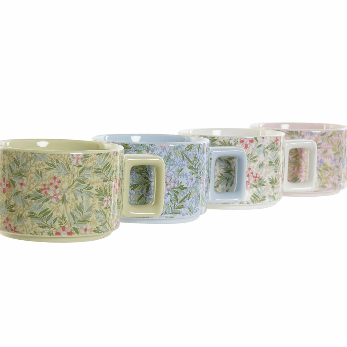 Piece Coffee Cup Set DKD Home Decor Blue Pink Metal Green 260 ml Dolomite (4 Pieces)