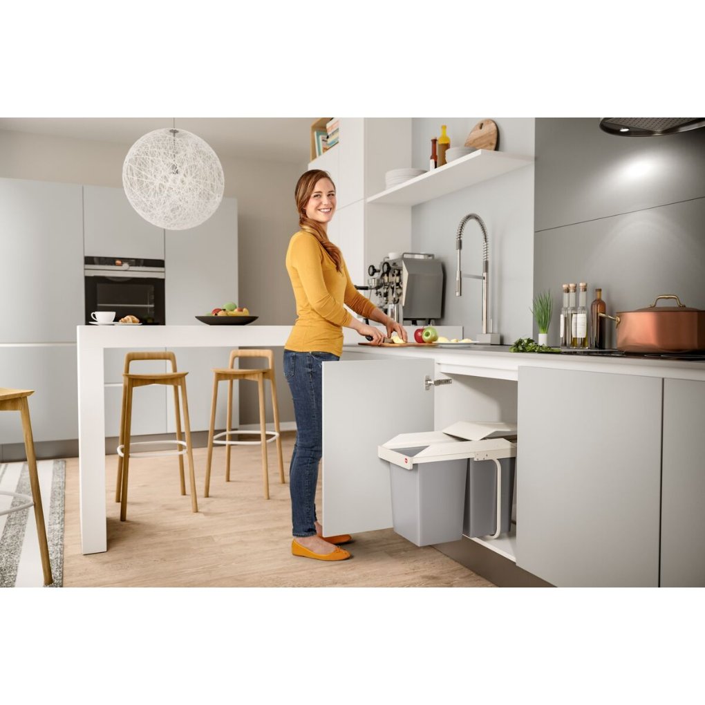 Waste bin Hailo Multi-Box duo L White Grey Cream Steel Plastic 2 drawers 14 L Integrable (2 Units)