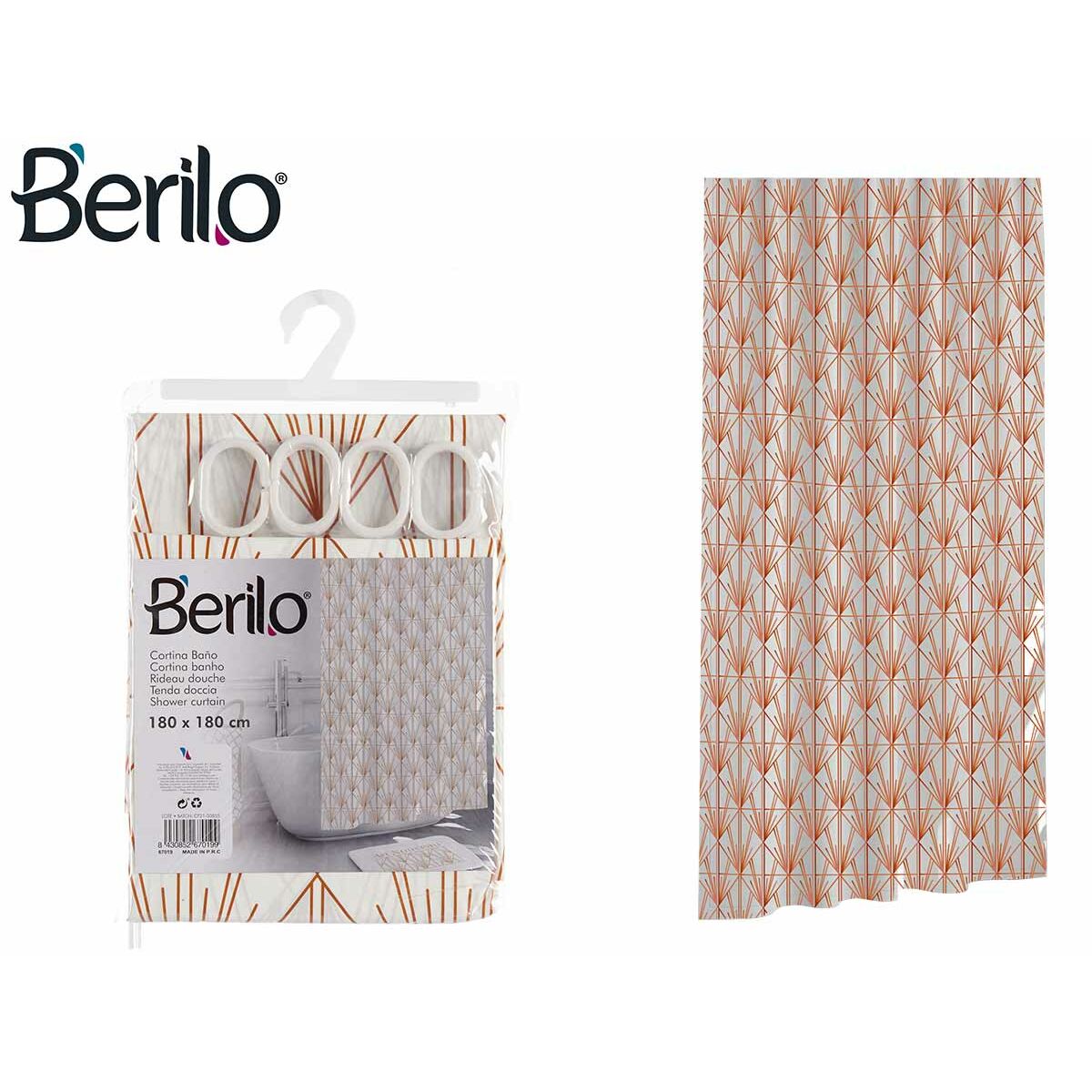 Shower Curtain Berilo Art Nouveau White Bronze Plastic 180 x 180 x 0,008 cm (12 Units)