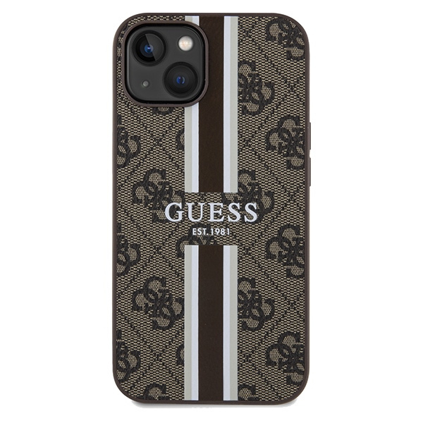 Guess GUHMP15SP4RPSW Apple iPhone 15 / 14 / 13 hardcase 4G Printed Stripes MagSafe brown