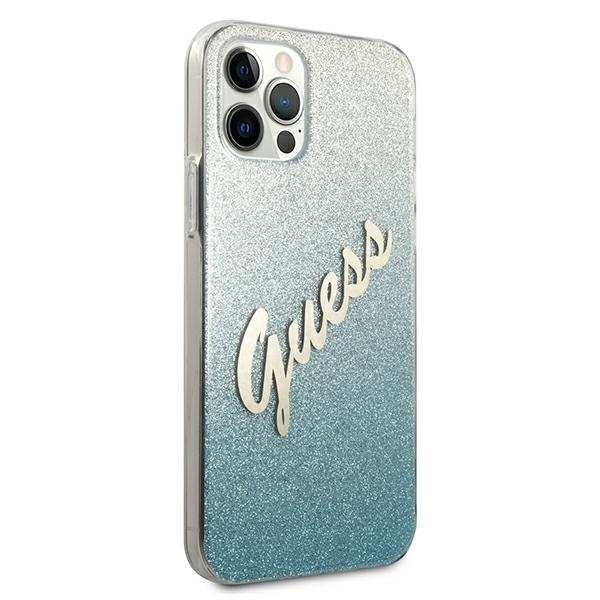 Guess GUHCP12LPCUGLSBL Apple iPhone 12 Pro Max blue hardcase Glitter Gradient Script