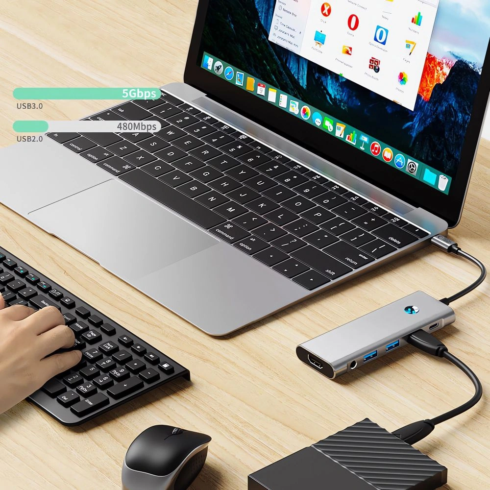 Tech-Protect HB04 HUB Adapter 9in1 USB-C + USB-A 2.0 + USB-A 3.0 + HDMI 4K60Hz + SD/TF + PD 100W + Jack 3.5mm Space Grey