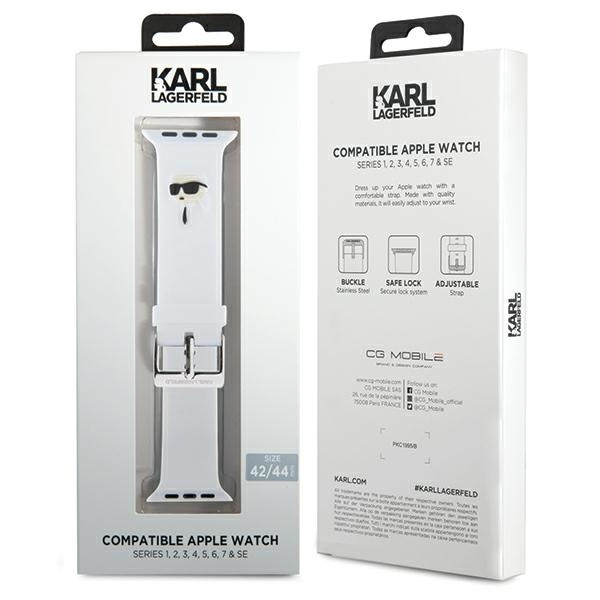 Karl Lagerfeld KLAWLSLKNH Apple Watch 4/5/6/7/SE/8/9/Ultra 44/45/49mm strap 3D Rubber Karl Head white