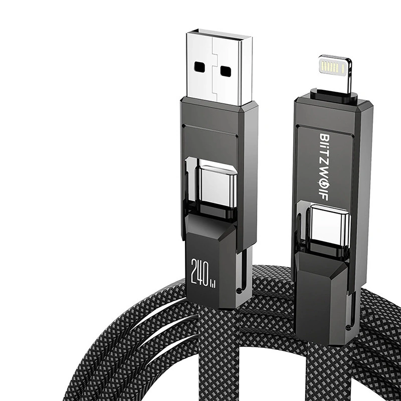 Kabel USB 4w1 Blitzwolf BW-HDC7 USB-A, USB-C / USB-C, Lightning 240W 1.2m (czarny)