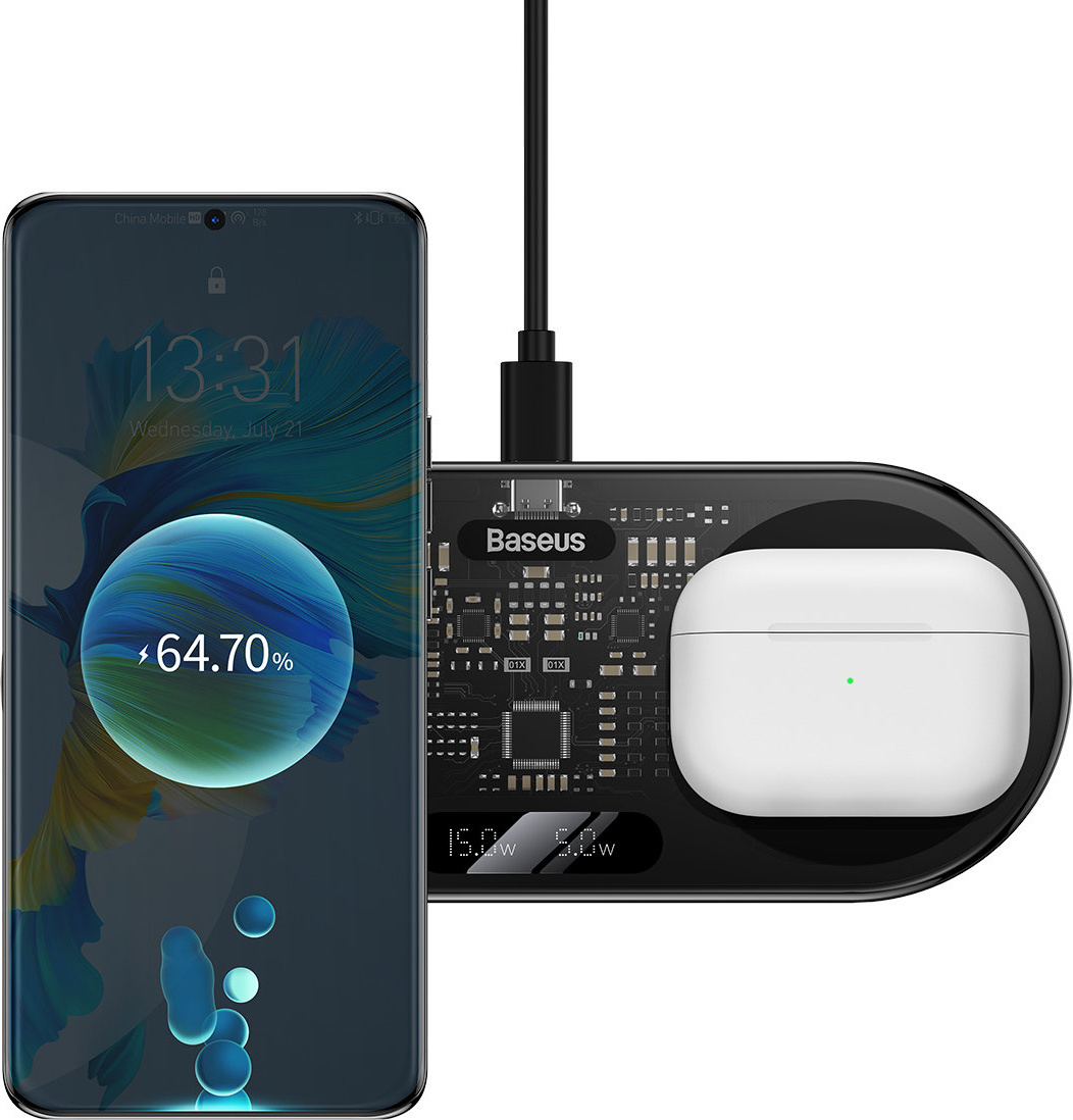 Baseus Digital LED Display dual wireless charger with digital display 20W black