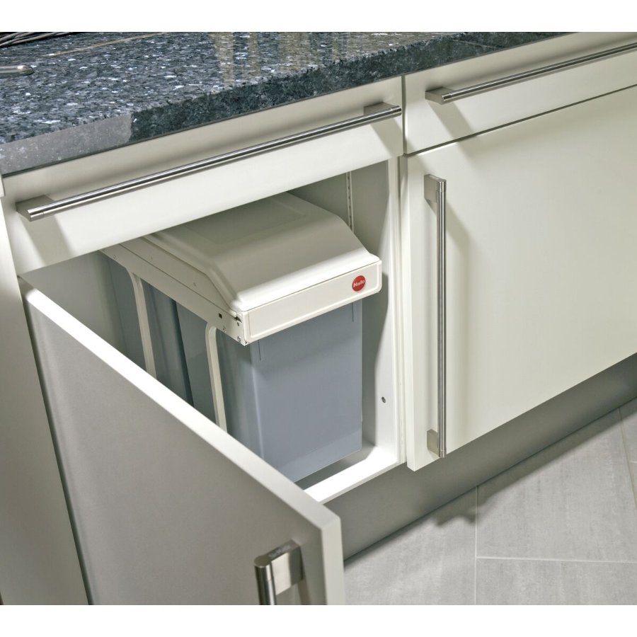 Waste bin Hailo Multi-Box duo L White Grey Cream Steel Plastic 2 drawers 14 L Integrable (2 Units)