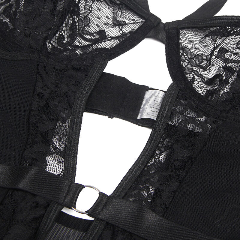 SUBBLIME - TEDDY WITH GARTER WITH LACE DETAIL AND STRIPS BLACK L/XL