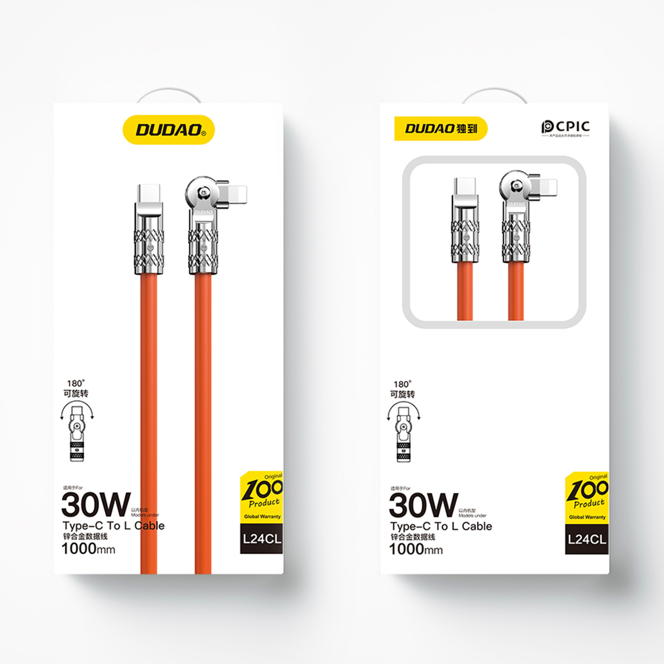 Dudao L24CL USB-C / Lightning angle cable 30W, 1m orange