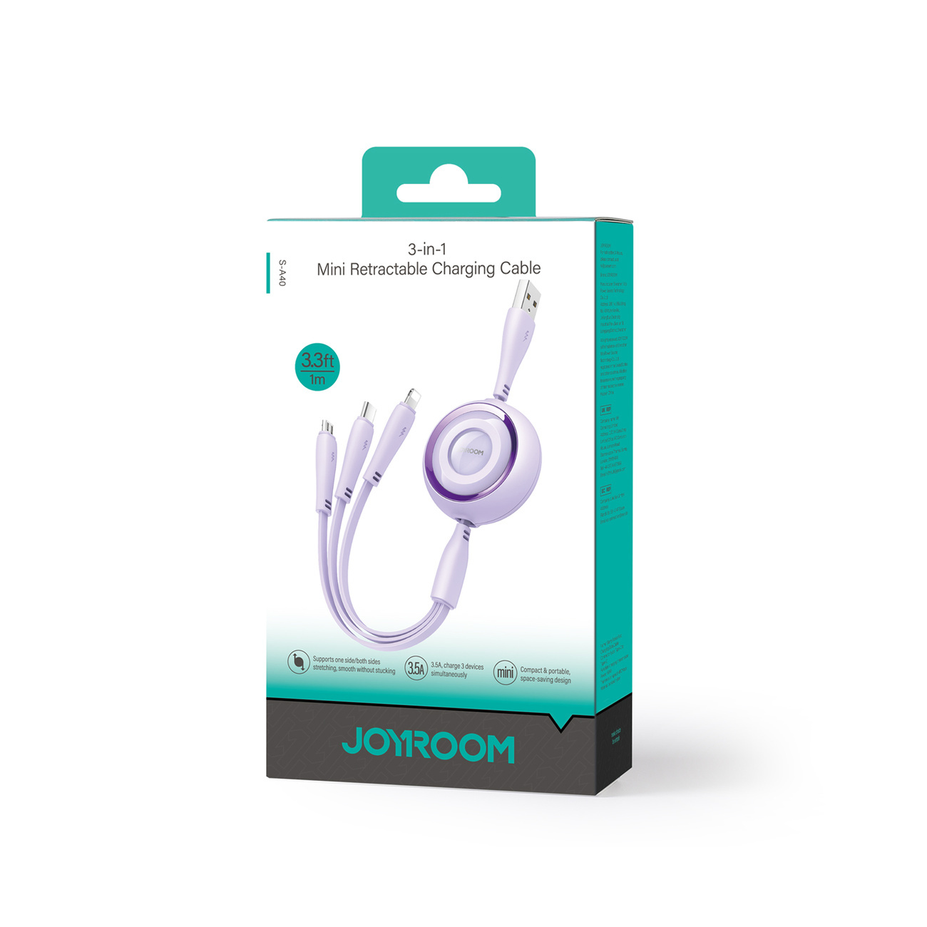 Joyroom Colorful Series S-A40 3in1 cable USB-A / USB-C, Lightning, microUSB 1m purple