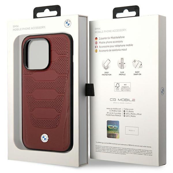 BMW BMHMP14L22RPSR Apple iPhone 14 Pro burgundy Leather Seats Pattern MagSafe