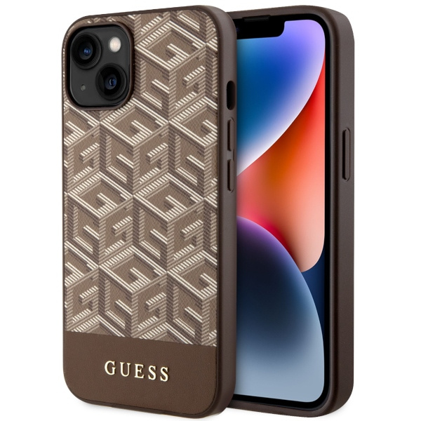 Guess GUHMP14MHGCFSEW Apple iPhone 14 Plus brown hard case GCube Stripes MagSafe