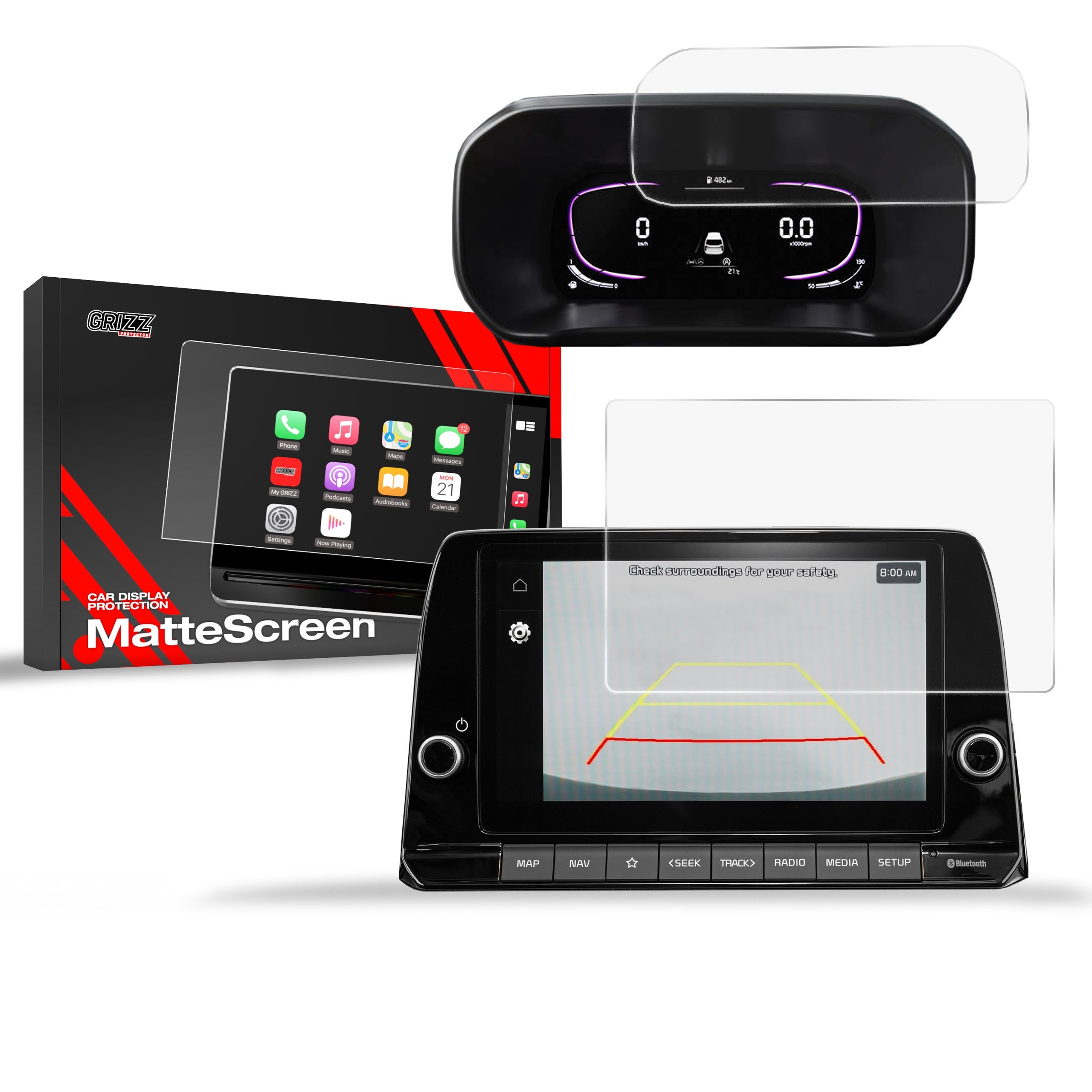 Matte GrizzGlass CarDisplay Protection Kia Picanto 3 8" 2023-2024 [2in1]