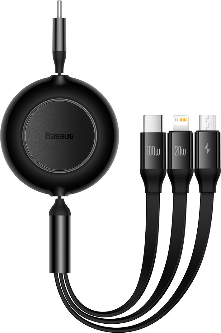 Baseus Bright Mirror 2 retractable cable 3in1 USB Type C - micro USB + Lightning + USB Type C 3.5A 1.1m black