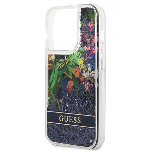 Guess GUHCP14XLFLSB Apple iPhone 14 Pro Max blue hardcase Flower Liquid Glitter