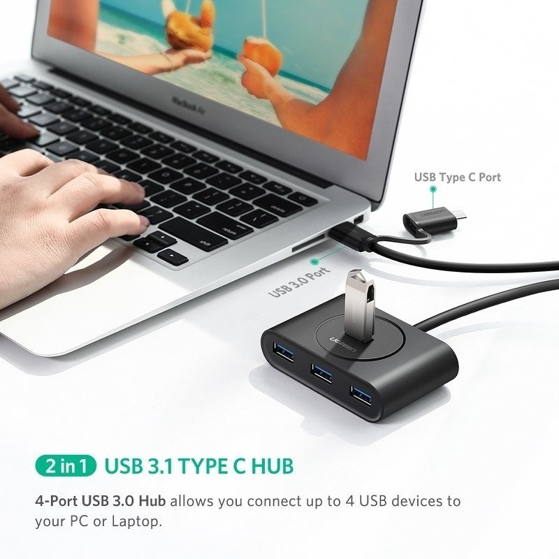 HUB USB 3.0 + USB-C 3.1 UGREEN 4-port, OTG