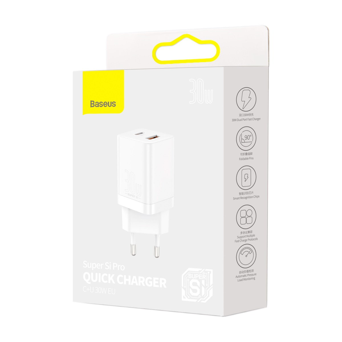 Baseus Super Si Pro Quick Charger USB + USB-C 30W (white)