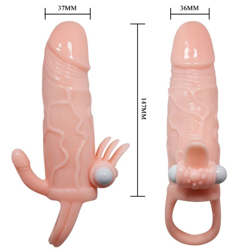 BRAVE MAN PENIS COVER WITH CLIT AND ANAL STIMULATION FLESH 16.5 CM