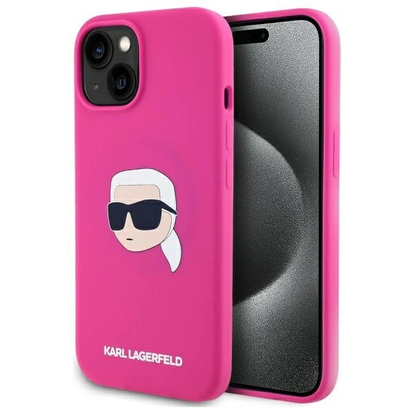 Karl Lagerfeld KLHMP15SSKHPPLF Apple iPhone 15 hardcase Silicone Karl Head Print MagSafe fuschia