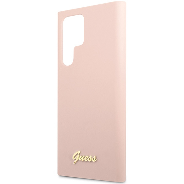 Guess GUHCS23LLSLMGPP Samsung Galaxy S23 Ultra pink hardcase Silicone Script Metal Logo