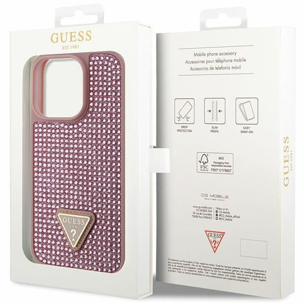 Guess GUHCP14LHDGTPP Apple iPhone 14 Pro pink hardcase Rhinestone Triangle