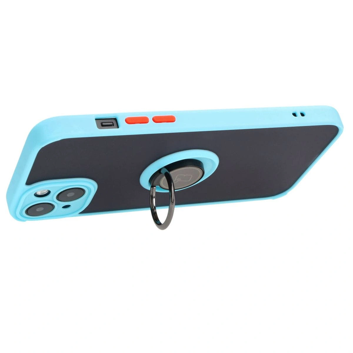 Bizon Case Hybrid Ring Apple iPhone 15 Plus smoky with a light blue frame