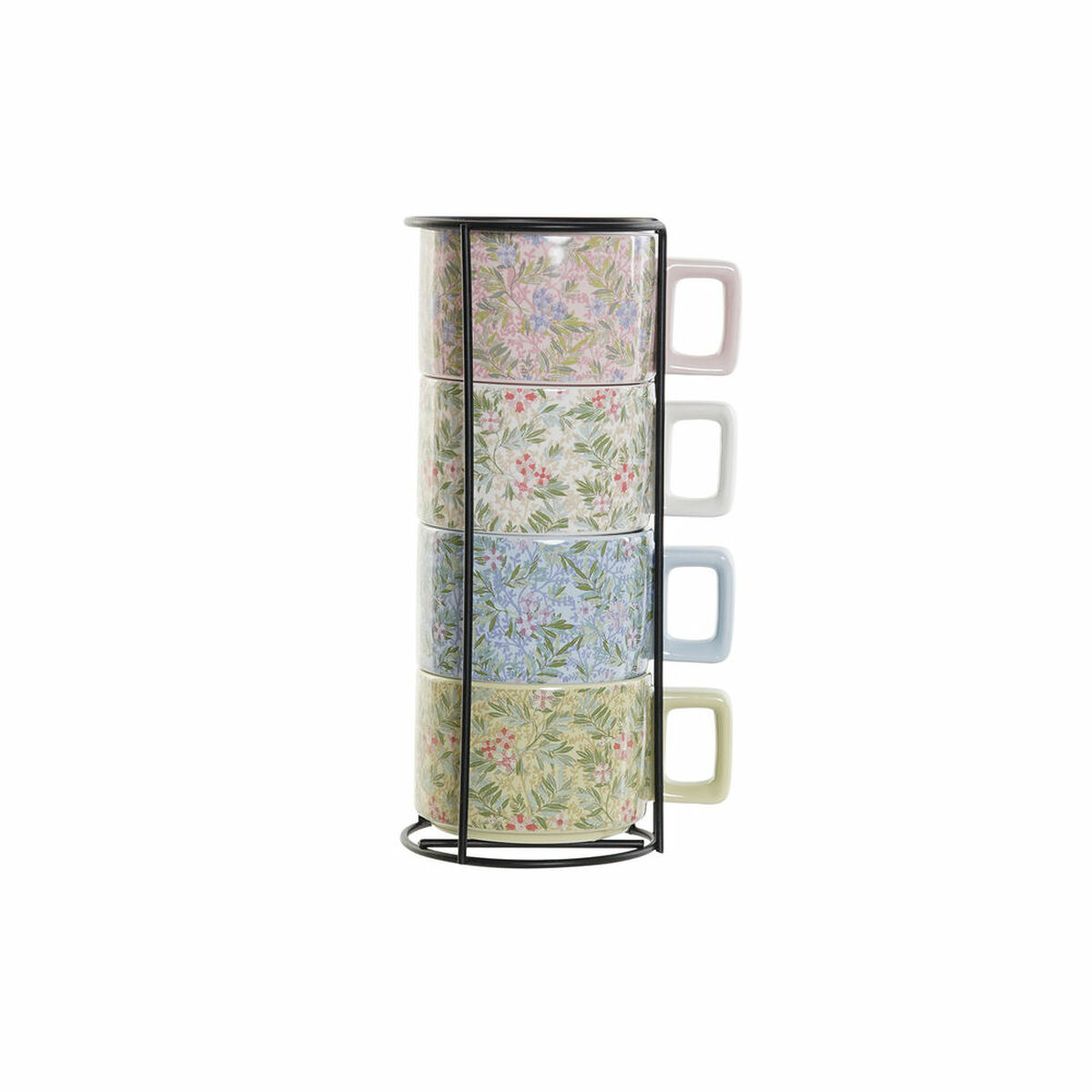 Piece Coffee Cup Set DKD Home Decor Blue Pink Metal Green 260 ml Dolomite (4 Pieces)