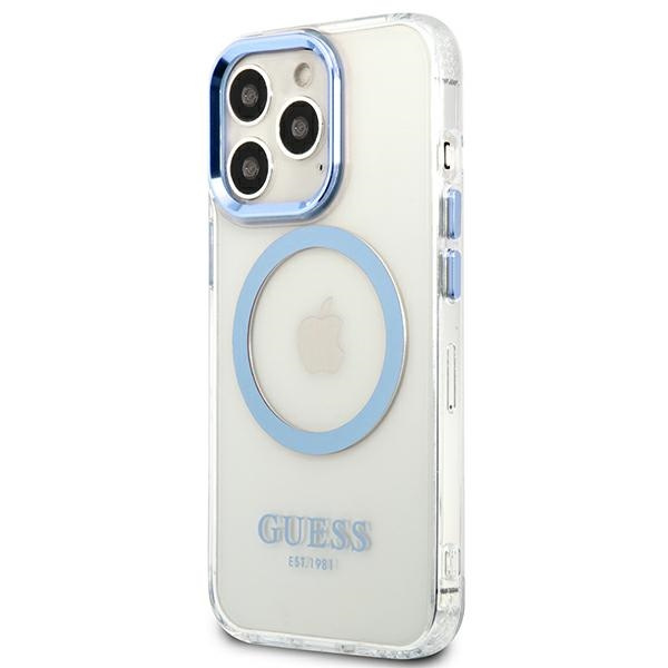 Guess GUHMP13LHTRMB Apple iPhone 13 Pro blue hard case Metal Outline Magsafe