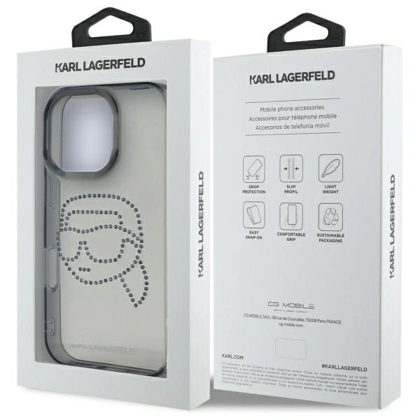 Karl Lagerfeld KLHCP16XHKHDCELK Apple iPhone 16 Pro Max hardcase IML Rhinestones Karl Head black