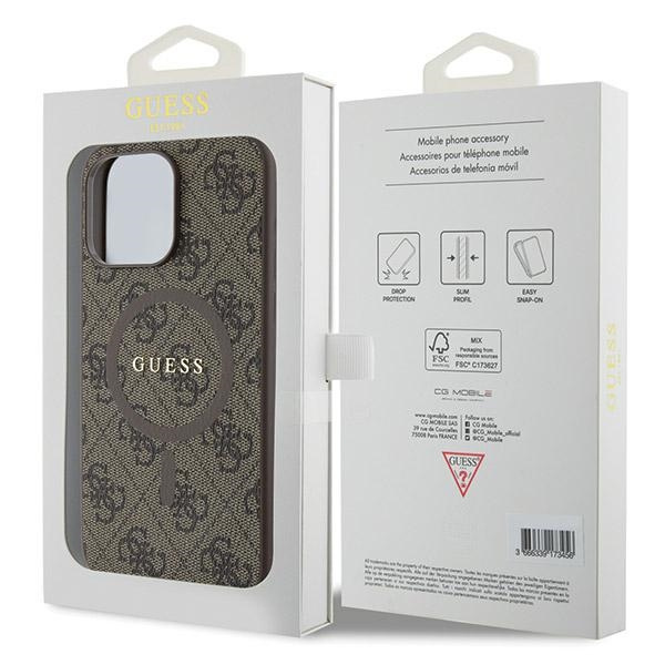 Guess GUHMP13LG4GFRW Apple iPhone 13 / 13 Pro hardcase 4G Collection Leather Metal Logo MagSafe brown