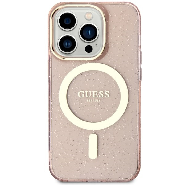 Guess GUHMP14XHCMCGP Apple iPhone 14 Pro Max pink hardcase Glitter Gold MagSafe