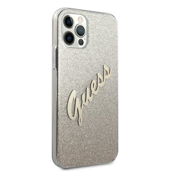 Guess GUHCP12LPCUGLSGO Apple iPhone 12 Pro Max gold hardcase Glitter Gradient Script