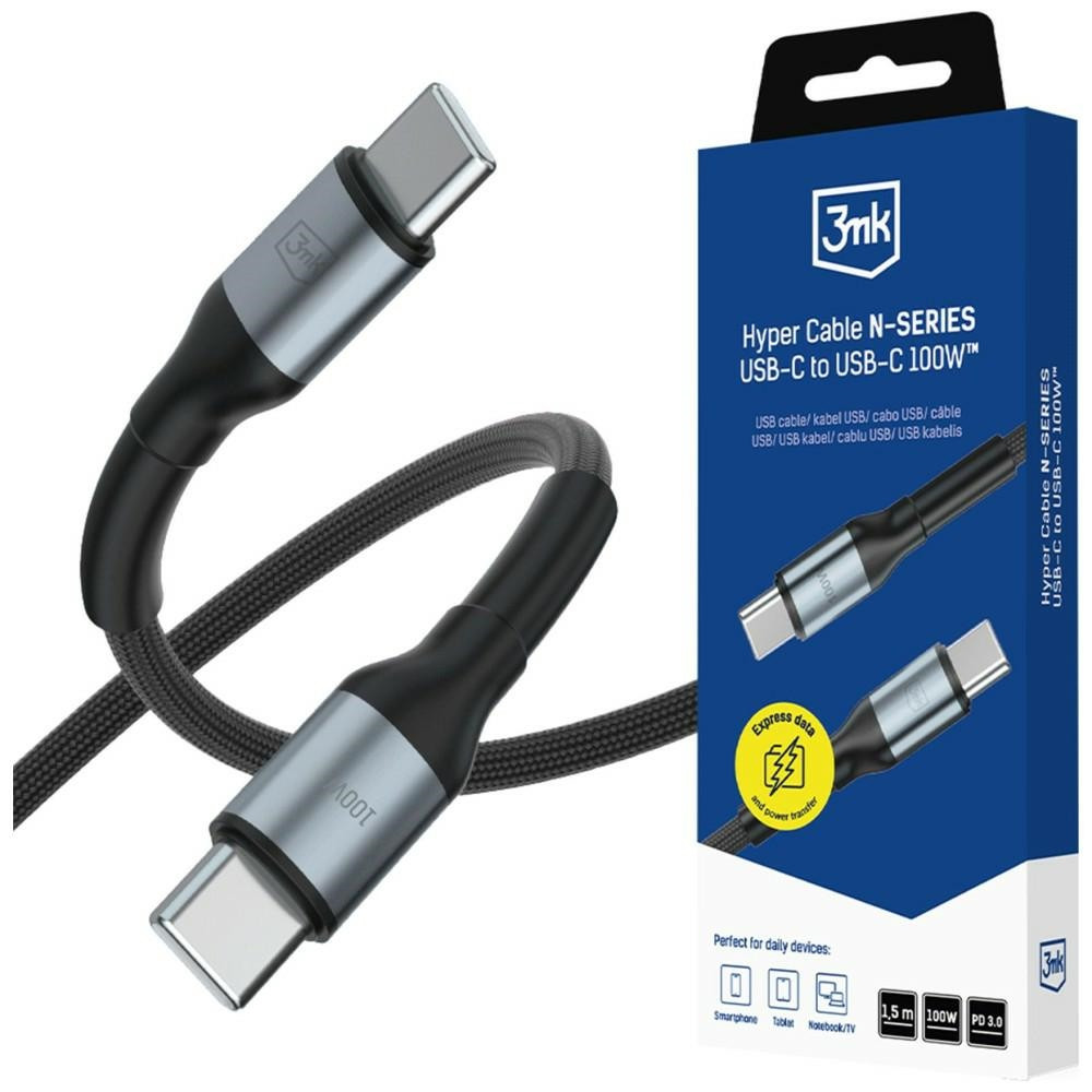 Kabel 3MK Hyper Cable N-SERIES USB-C do USB-C 1.5m 20V/5A 100W czarny