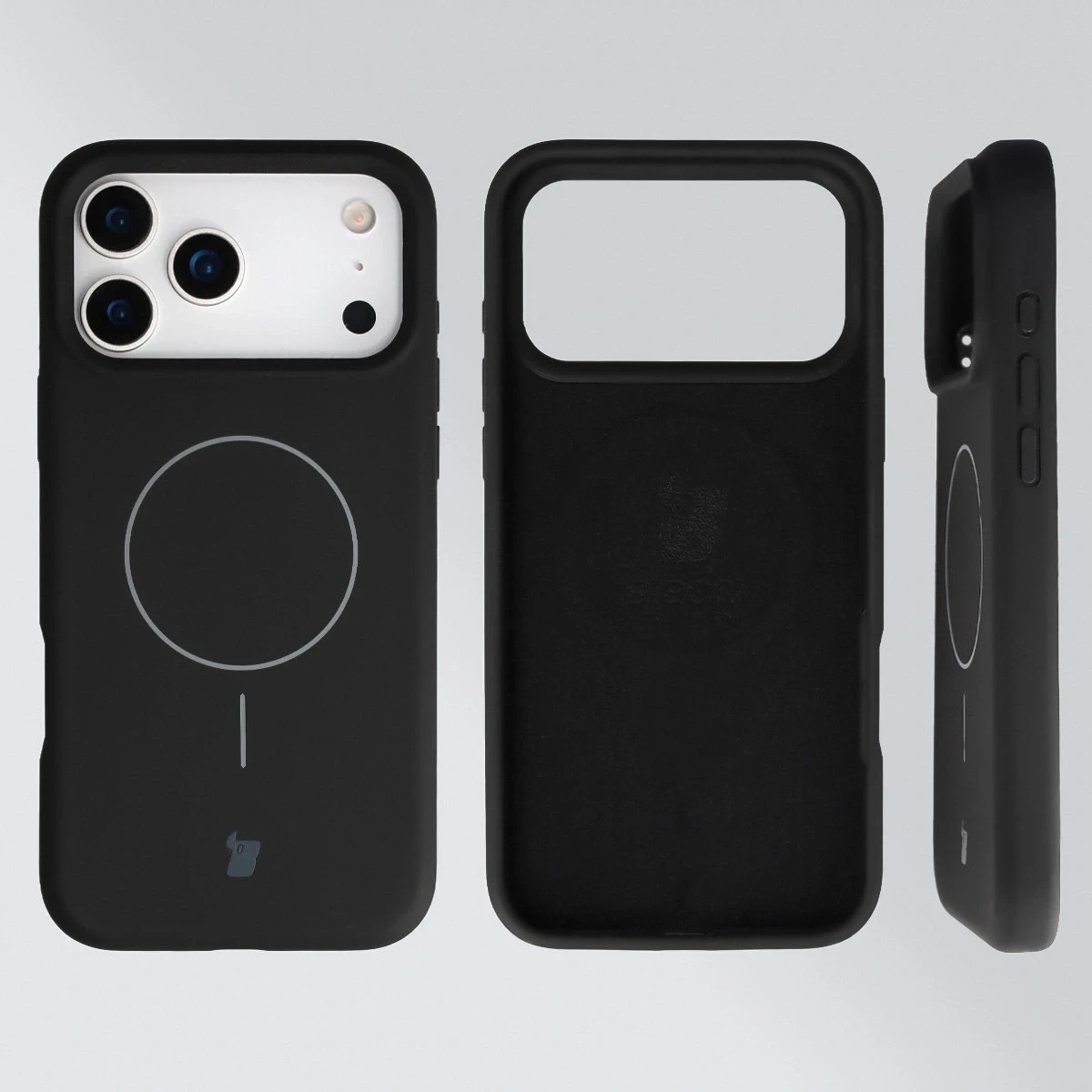 Silikonowe etui z pierścieniem magnetycznym Bizon Soft Case Magnetic do Apple iPhone 17 Pro Max czarne